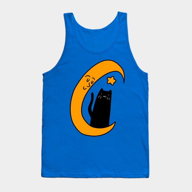 Crescent Moon Star and Black Cat Tank Top by saradaboru